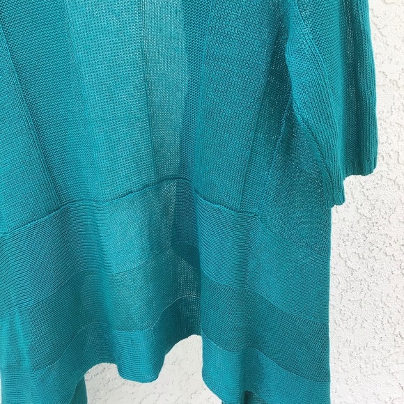 EILEEN FISHER Linen Silk TURQUOISE Waterfall Cascade Cardigan w/Pin - Picture 6 of 8